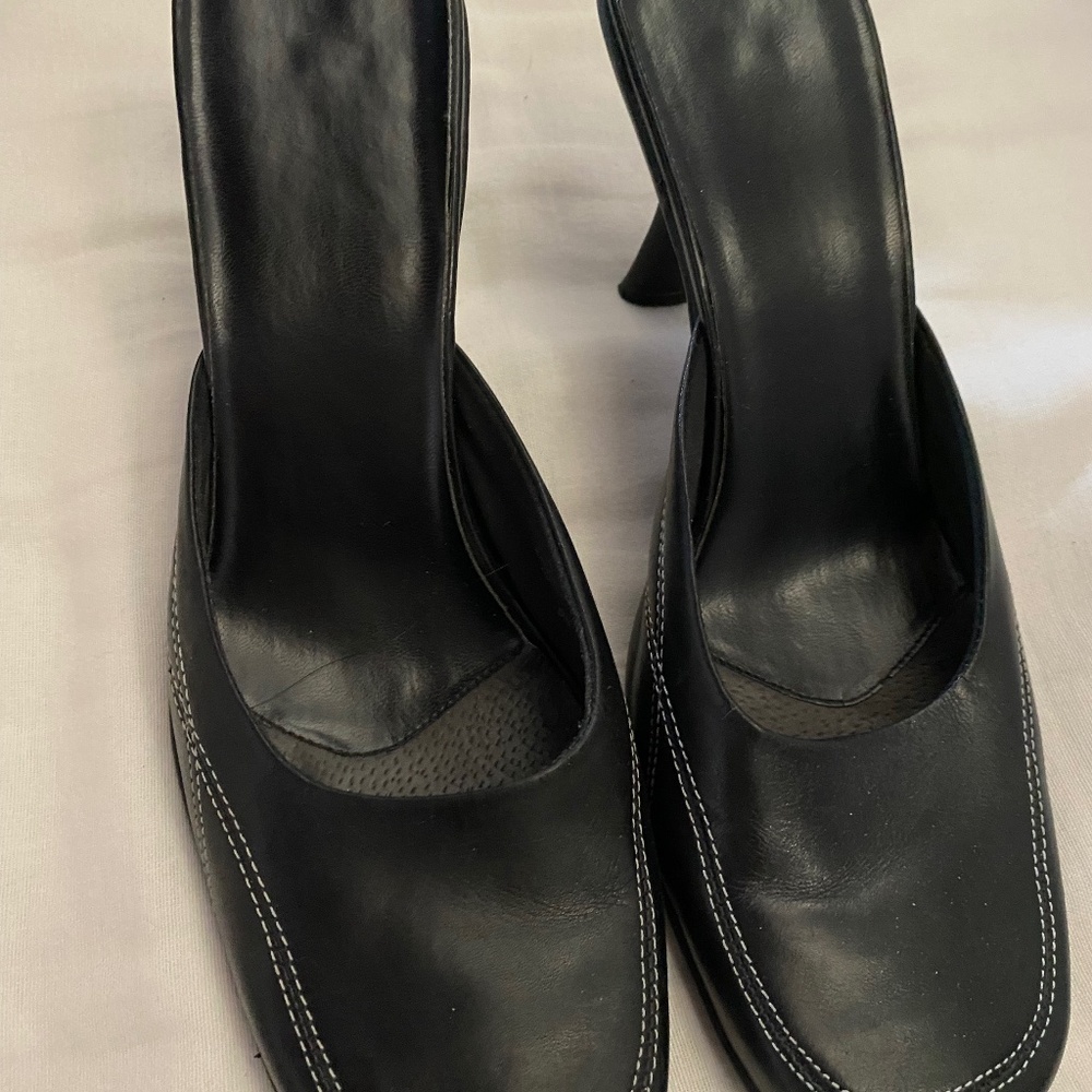 Black Leather Mules